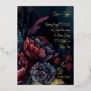 Invitation En Aluminium Mariage Floral Humeur Aquarelle Sombre