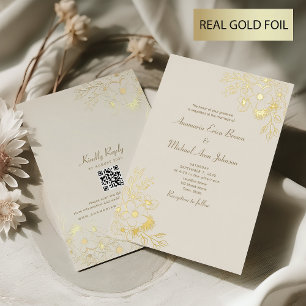 Invitation En Aluminium Mariage Floral Ivoire Or