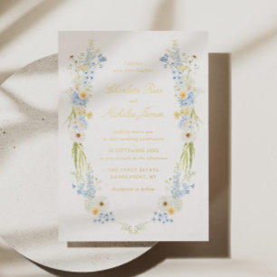 Invitation En Aluminium Mariage Floral Jaune Beurre Bleu Bébé