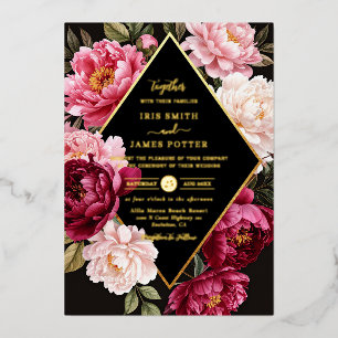 Invitation En Aluminium Mariage Floral Luxueux Bourgogne et Rose Blush Piv
