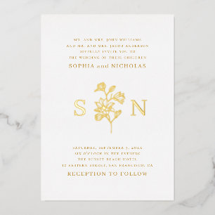 Invitation En Aluminium Mariage Floral Minimaliste Monogramme Doré Luxue