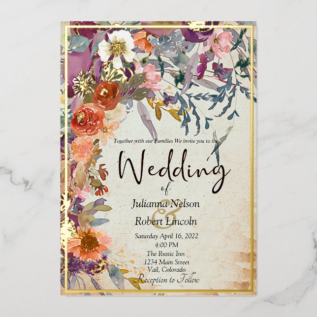 Invitation En Aluminium Mariage floral mixte d'automne (Recto)