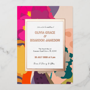 Invitation En Aluminium Mariage Floral Moderne Abstrait Or
