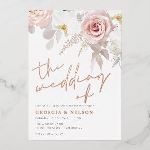 Invitation En Aluminium Mariage floral moderne blanc et blanc