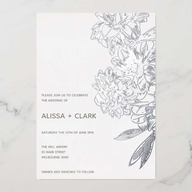 Invitation En Aluminium Mariage floral moderne simple et élégant (Recto)