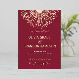 Invitation En Aluminium Mariage Floral Moderne Tournesol Or Rose Mocha