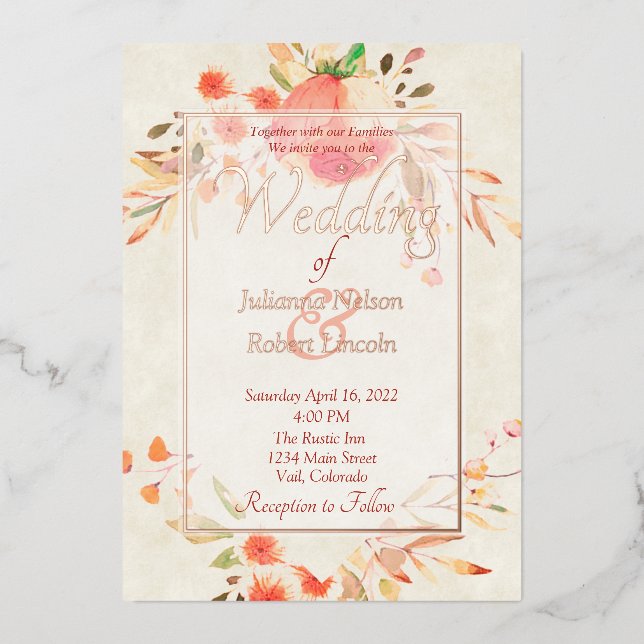 Invitation En Aluminium Mariage floral orange (Recto)