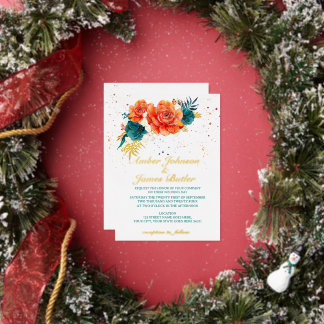 Invitation En Aluminium Mariage Floral orange et Turquoise