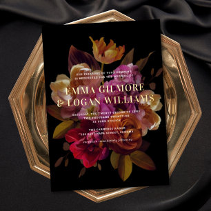 Invitation En Aluminium Mariage Floral Peint Moderne Sombre & Maussade