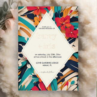 Invitation En Aluminium Mariage Floral Retro Couleurs Vives