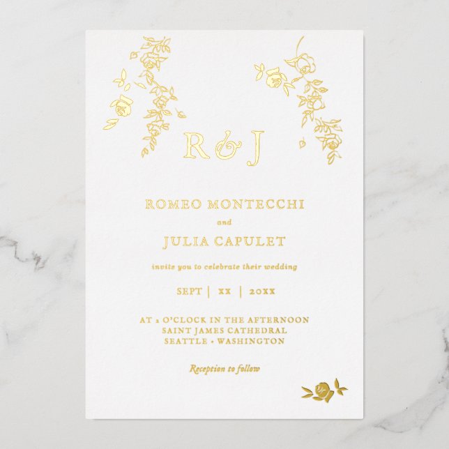 Invitation En Aluminium Mariage floral romantique à huile (Recto)