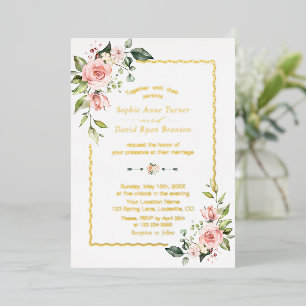 Invitation En Aluminium Mariage floral rose aquarelle FOIL RÉEL
