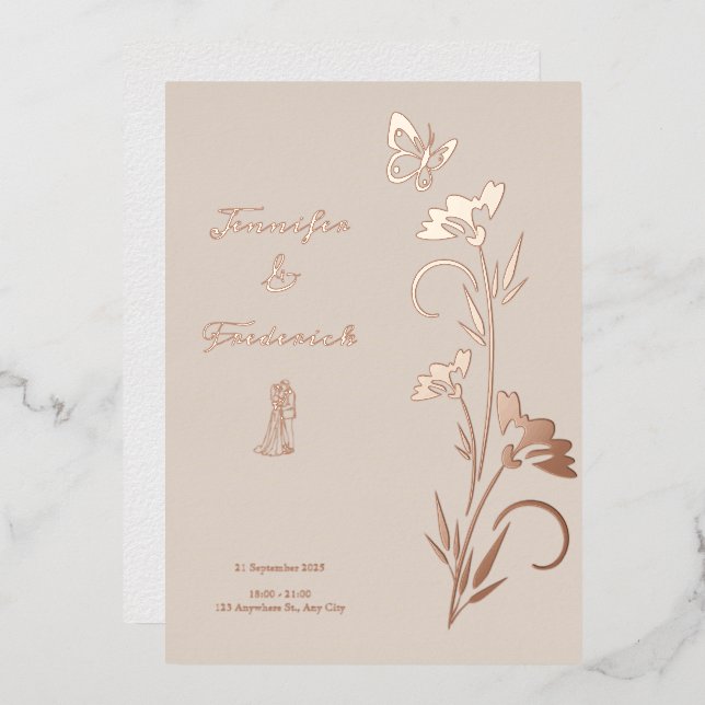 Invitation En Aluminium Mariage Floral rose Gold Foil (Recto/Verso)