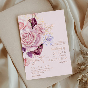 Invitation En Aluminium Mariage floral rose gold moderne 