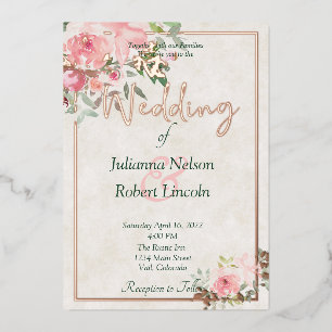 Invitation En Aluminium Mariage floral rose pâle