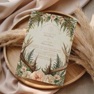 Invitation En Aluminium Mariage Floral Rustique de la Forêt avec Bois de C
