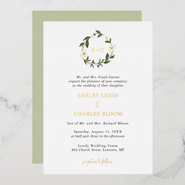 Invitation En Aluminium Mariage floral rustique de marguerite blanche (Recto/Verso)