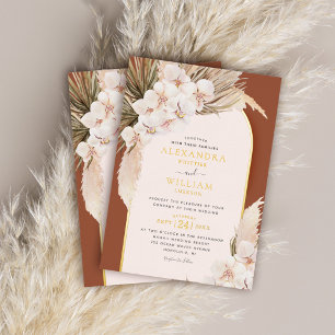 Invitation En Aluminium Mariage Floral Tropical en Terracotta avec Herbe d