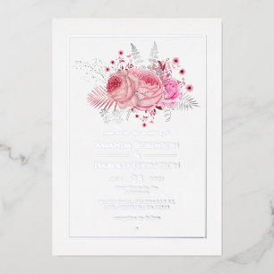 Invitation En Aluminium Mariage floral tropical rose et argent
