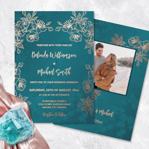 Invitation En Aluminium Mariage Floral Turquoise or rose
