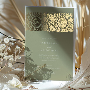 Invitation En Aluminium Mariage Floral Vert Sauge et Or