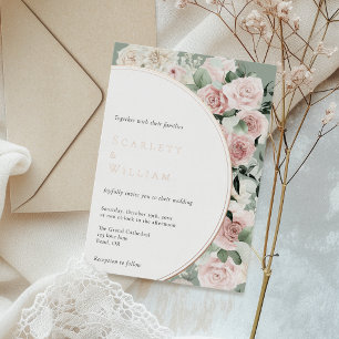 Invitation En Aluminium Mariage Floral Vintage Or Rose Poussiéreuse Feuill