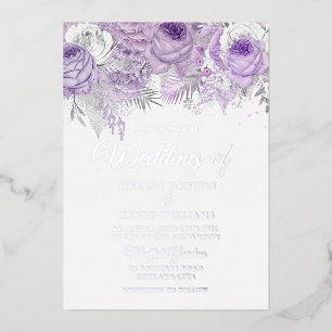 Invitation En Aluminium Mariage Floral Violet Lavande Étincelant Argent
