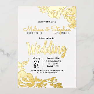Invitation En Aluminium Mariage Floral Vrai Or Blanc