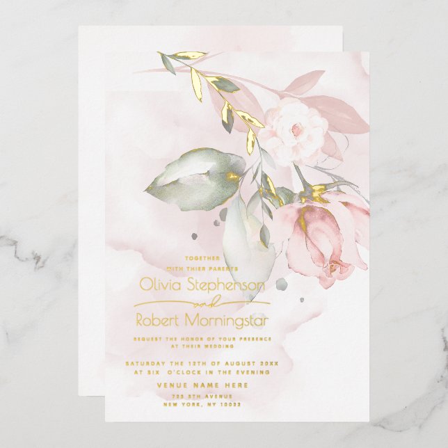 Invitation En Aluminium MARIAGE | Foil Woodland Blush Rose (Recto/Verso)