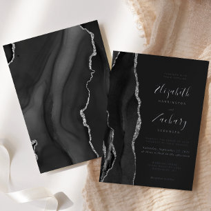 Invitation En Aluminium Mariage foncé moderne en argent noir
