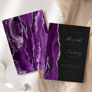 Invitation En Aluminium Mariage foncé moderne violet argenté