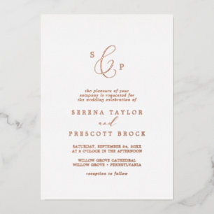Invitation En Aluminium Mariage Formel à Monogramme Doré Rose Délicat