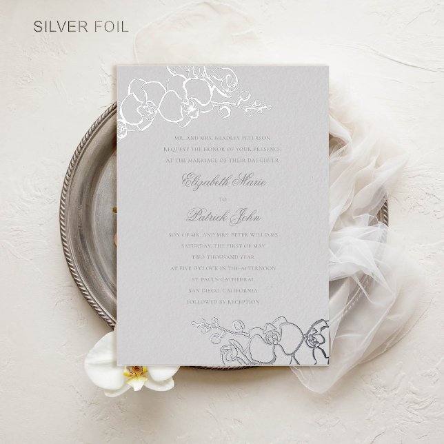 Invitation En Aluminium Mariage Formel Classique Orchidée Ivory Timeless (orchid wedding invitation formal traditional classic parents ivory faux embossed art sketch foil)