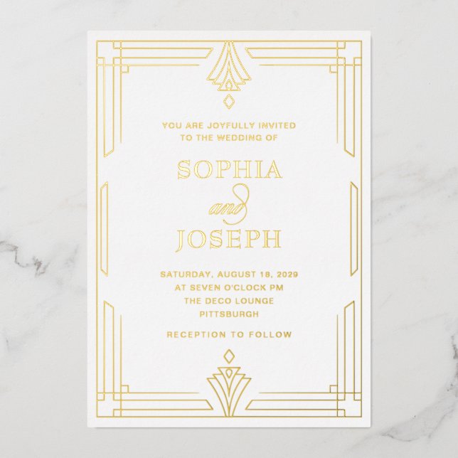 Invitation En Aluminium Mariage Formel Élégant | Blanc et Or (Recto)