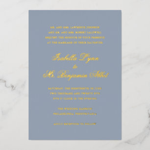 Invitation En Aluminium Mariage Formel Élégant Bleu Poussiéreux Traditionn