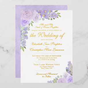 Invitation En Aluminium Mariage Formel Élégant Fleurs Lavande Violette