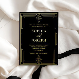 Invitation En Aluminium Mariage Formel Élégant Noir et Or
