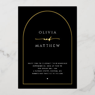 Invitation En Aluminium Mariage Formel Élégant Or Noir Photo d'arche