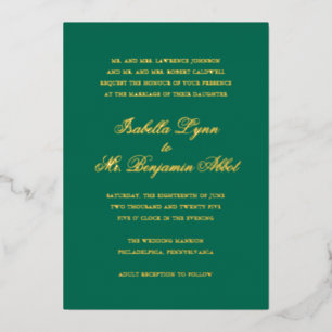 Invitation En Aluminium Mariage Formel Élégant Vert Émeraude Traditionnel