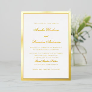 Invitation En Aluminium Mariage Formel Luxueux Gold Border Script