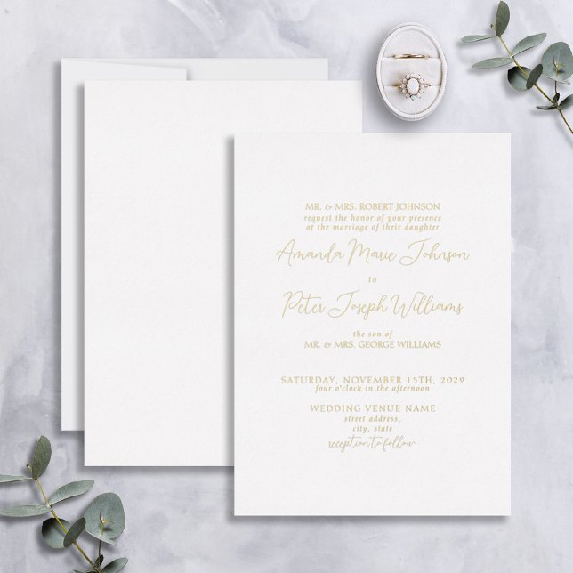 Invitation En Aluminium Mariage Formel Moderne Calligraphie Véritable Feui (Créateur téléchargé)
