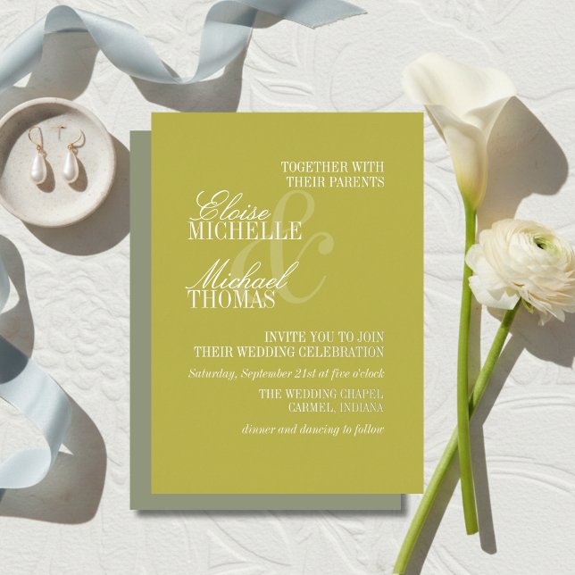 Invitation En Aluminium Mariage Formel Moderne Écriture Chartreuse (Modern Chartreuse Script Formal Wedding Foil Invitation)