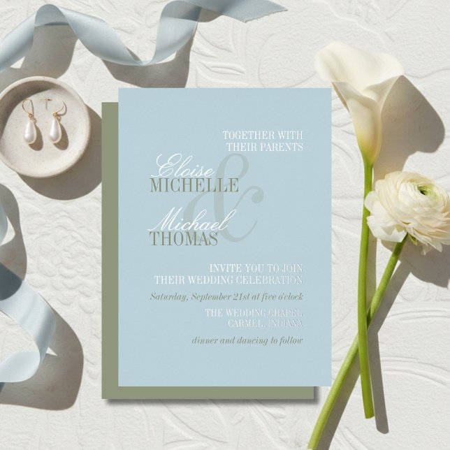 Invitation En Aluminium Mariage Formel Moderne Écriture Citron Bleu (Modern Script Citrus Blue Formal Wedding Foil Invitation)