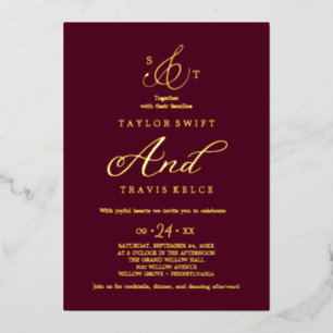 Invitation En Aluminium Mariage Formel Monogramme Or Délicat 