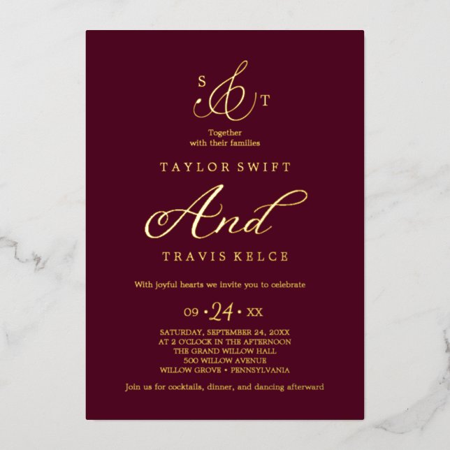 Invitation En Aluminium Mariage Formel Monogramme Or Délicat  (Recto)