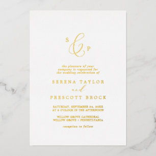 Invitation En Aluminium Mariage Formel Monogramme Or Feuille Delicat