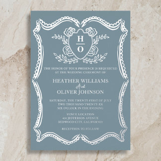 Invitation En Aluminium Mariage Formel Régence Vintage Crest Bleu Poussiér
