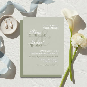 Invitation En Aluminium Mariage Formel Vert Sauge Écriture Moderne
