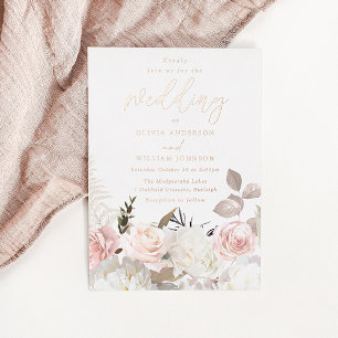 Invitation En Aluminium Mariage Garden Blush & Fleur Blanche Rose Or