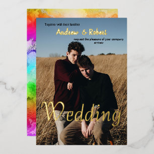 Invitation En Aluminium Mariage gay de photo personnalisée et arc-en-ciel 